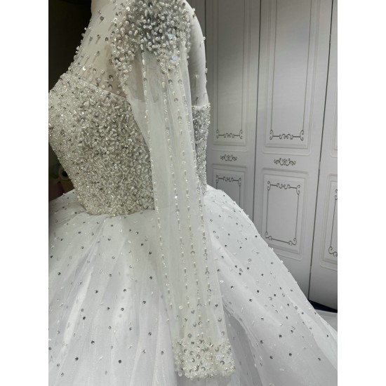 Beaded Round Neck Ball Gown Wedding Dress CBWD00128