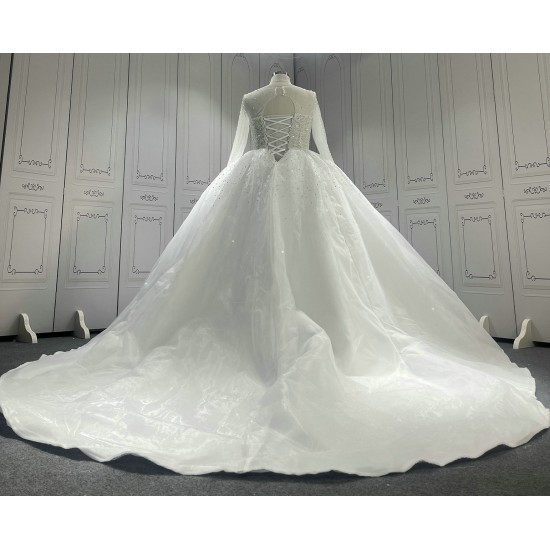 Beaded Round Neck Ball Gown Wedding Dress CBWD00128