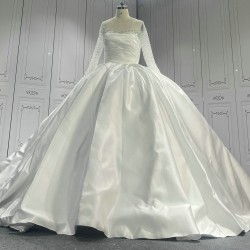 Beaded Satin Ball Gown Wedding Dress With Long Sleeves CBWD00127