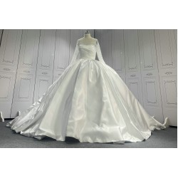 Beaded Satin Ball Gown Wedding Dress With Long Sleeves CBWD00127