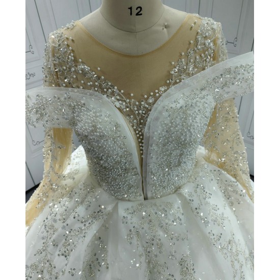 Beaded Two Piece Look Ball Gown Wedding Dress Long Sleeves CBWD00126