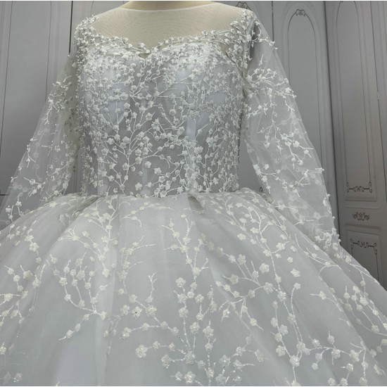 Budget Floral Lace Ball Gown Wedding Dress CBWD00123