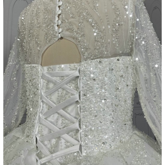 Fully Beaded Luxury Ball Gown Wedding Dresses With Long Sleeves CBWD00111