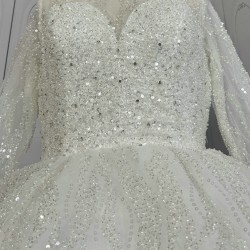 Fully Beaded Luxury Ball Gown Wedding Dresses With Long Sleeves CBWD00111