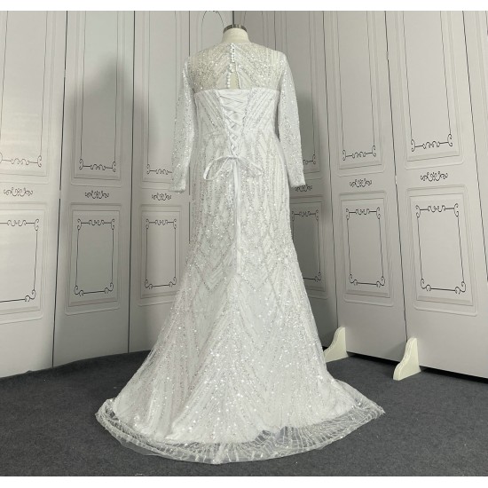 Fully Beaded Luxury Wedding Dress With Round Neck CBWD00109