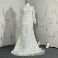 Fully Beaded Luxury Wedding Dress With Round Neck CBWD00109