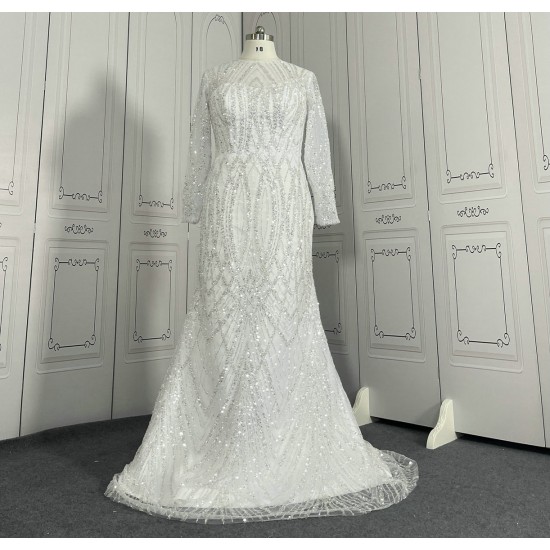 Fully Beaded Luxury Wedding Dress With Round Neck CBWD00109