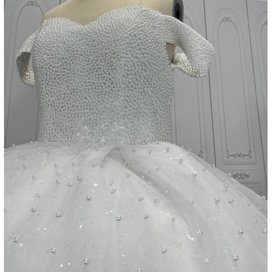 Glitter Off The Shoulder Pearl Wedding Dresses CBWD00107