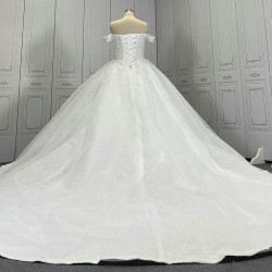 Glitter Off The Shoulder Pearl Wedding Dresses CBWD00107