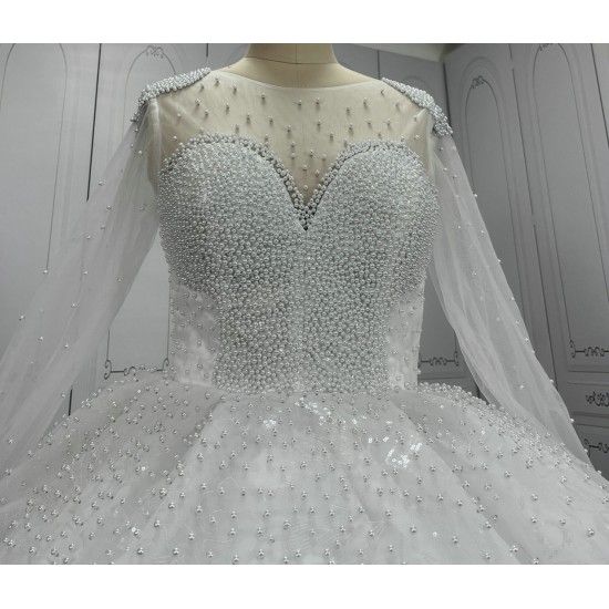 Glitter Pearl Wedding Ball Gowns With Long Sleeves CBWD00106