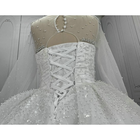 Glitter Pearl Wedding Ball Gowns With Long Sleeves CBWD00106