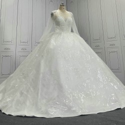 Glitter Pearl Wedding Ball Gowns With Long Sleeves CBWD00106