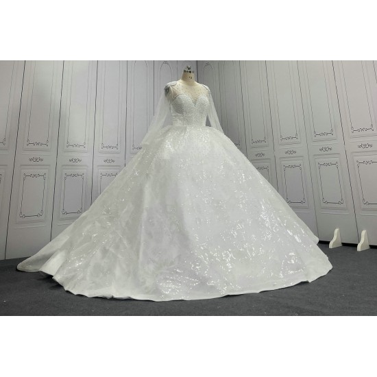 Glitter Pearl Wedding Ball Gowns With Long Sleeves CBWD00106