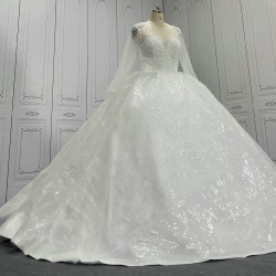 Glitter Pearl Wedding Ball Gowns With Long Sleeves CBWD00106