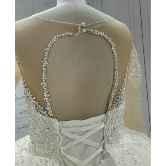 Handmade Beaded Long Sleeves Luxury Wedding Dress With Heart Back CBWD00104