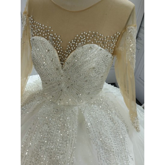 Handmade Beaded Long Sleeves Luxury Wedding Dress With Heart Back CBWD00104