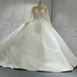 Handmade Beaded Long Sleeves Luxury Wedding Dress With Heart Back CBWD00104