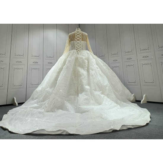 High Collar Beaded Luxury Wedding Ball Gowns