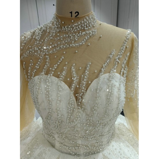 High Collar Beaded Luxury Wedding Ball Gowns