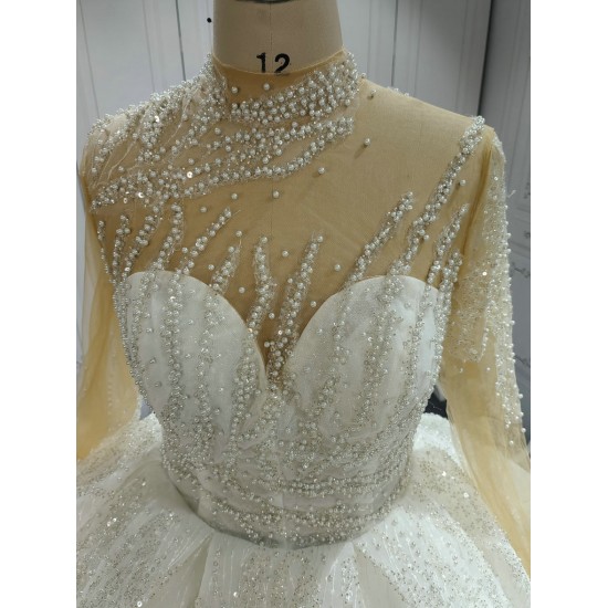 High Collar Beaded Luxury Wedding Ball Gowns