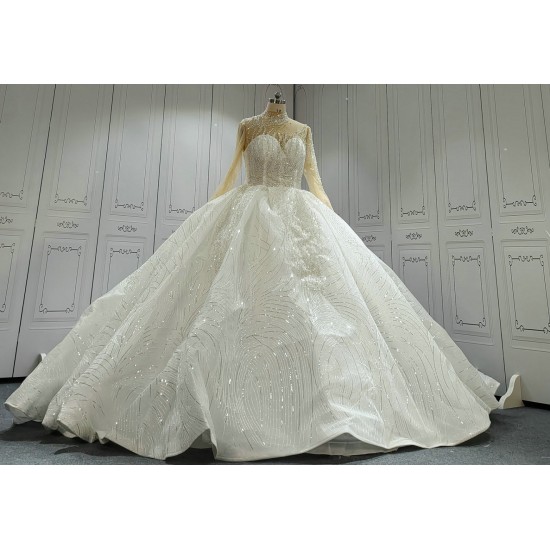 High Collar Beaded Luxury Wedding Ball Gowns