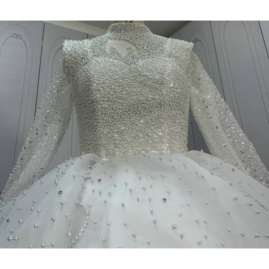 High Collar Best Seller Pearl Wedding Dresses CBWD00103