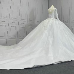 High Collar Leaf Details Ball Gown Wedding Dress With Cathedral Train CBWD00101