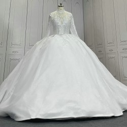 High Collar Leaf Details Ball Gown Wedding Dress With Cathedral Train CBWD00101