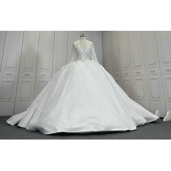 High Collar Leaf Details Ball Gown Wedding Dress With Cathedral Train CBWD00101