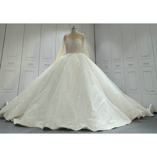 High Collar Pearl Luxury Ball Gown Wedding Dress Wholesale CBWD0099