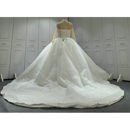 High Collar Pearl Luxury Ball Gown Wedding Dress Wholesale CBWD0099