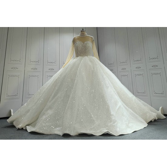 High Collar Pearl Luxury Ball Gown Wedding Dress Wholesale CBWD0099