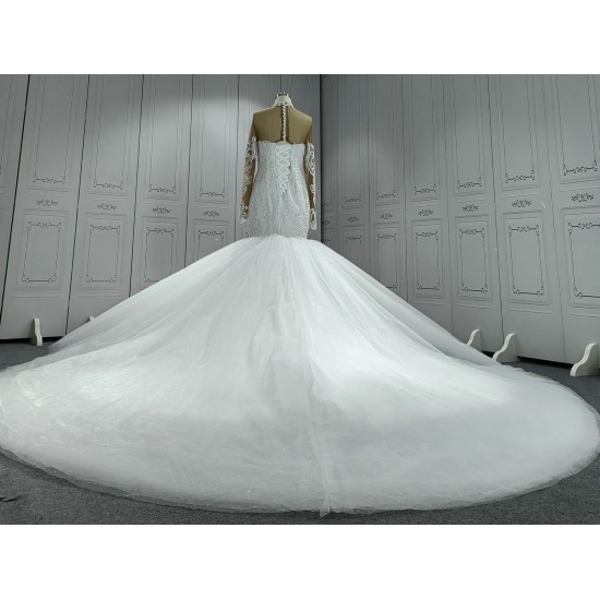 High Collar Puffy Mermaid Wedding Dresses Custom Made CBWD0098