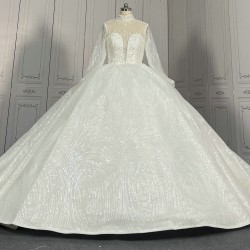 High Collar Sparkly Ball Gown Wedding Dress With Cathedral Train CBWD0097