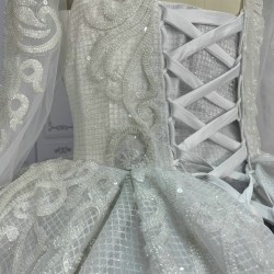 High Neck Long Sleeves Beaded Luxury Ball Gowns For Bride CBWD0092