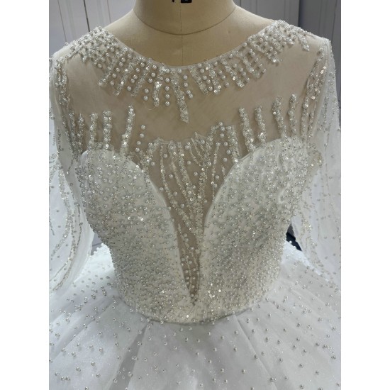 Jewel Neck Long Sleeves Luxury Wedding Dresses Custom Made CBWD0090