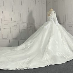 Long Sleeve Lace Ball Gown Wedding Dresses Pure White CBWD0086