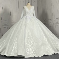 Long Sleeve Lace Ball Gown Wedding Dresses Pure White CBWD0086