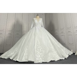 Long Sleeve Lace Ball Gown Wedding Dresses Pure White CBWD0086