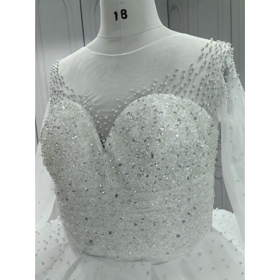 Long Sleeves Beaded Ball Gown Wedding Dress Luxury CBWD0085