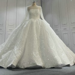 Long Sleeves Beaded Luxury Ball Gown Wedding Dresses CBWD0084