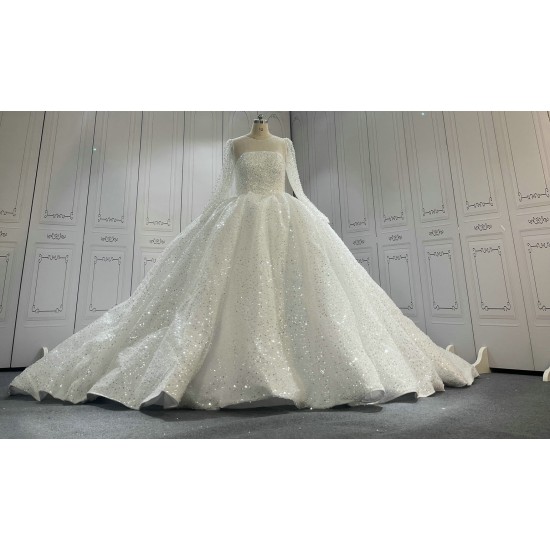 Long Sleeves Beaded Luxury Ball Gown Wedding Dresses CBWD0084