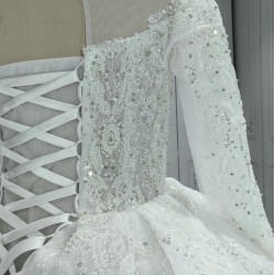 Long Sleeves Lace Ball Gown Wedding Dress With Round Neck CBWD0082