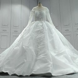 Long Sleeves Lace Ball Gown Wedding Dress With Round Neck CBWD0082