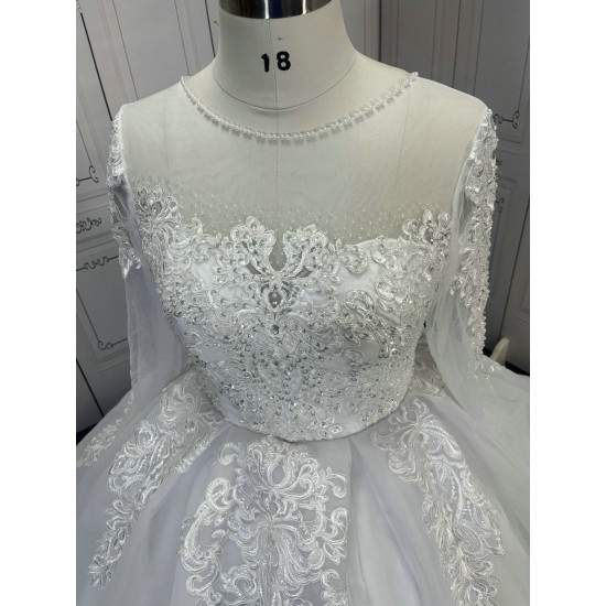 Long Sleeves Lace Wedding Dress Puffy Ball Gowns CBWD0081