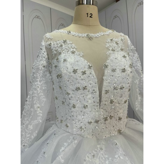 Long Sleeves Puffy Ball Gown Wedding Dresses CBWD0079