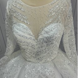 Long Sleeves Sequin Beaded Ball Gown Wedding Dress CBWD0078