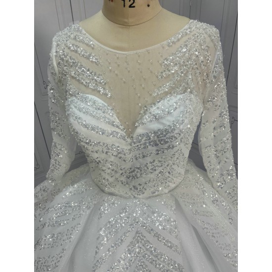 Long Sleeves Sequin Beaded Ball Gown Wedding Dress CBWD0078