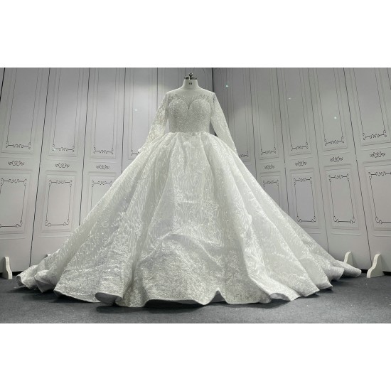 Luxurious Beaded Lace Ball Gown Wedding Dresses Custom Made CBWD0074