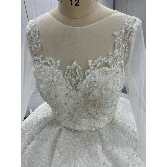 Luxury Lace Ball Gown Wedding Dresses With Long Sleeves CBWD0073